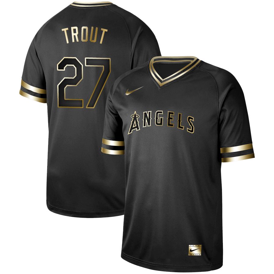 Men Los Angeles Angels #27 Trout Nike Black Gold MLB Jerseys